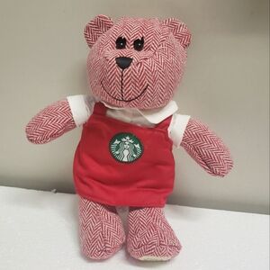 Starbucks Bearista Bear Plush Red Apron Herringbone 2016 Limited Edition 9"